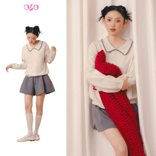 Áo OLV len tay dài cổ sen phối ren dễ thương Ruffled Collar Knit Top nhiều màu phù hợp thu đông