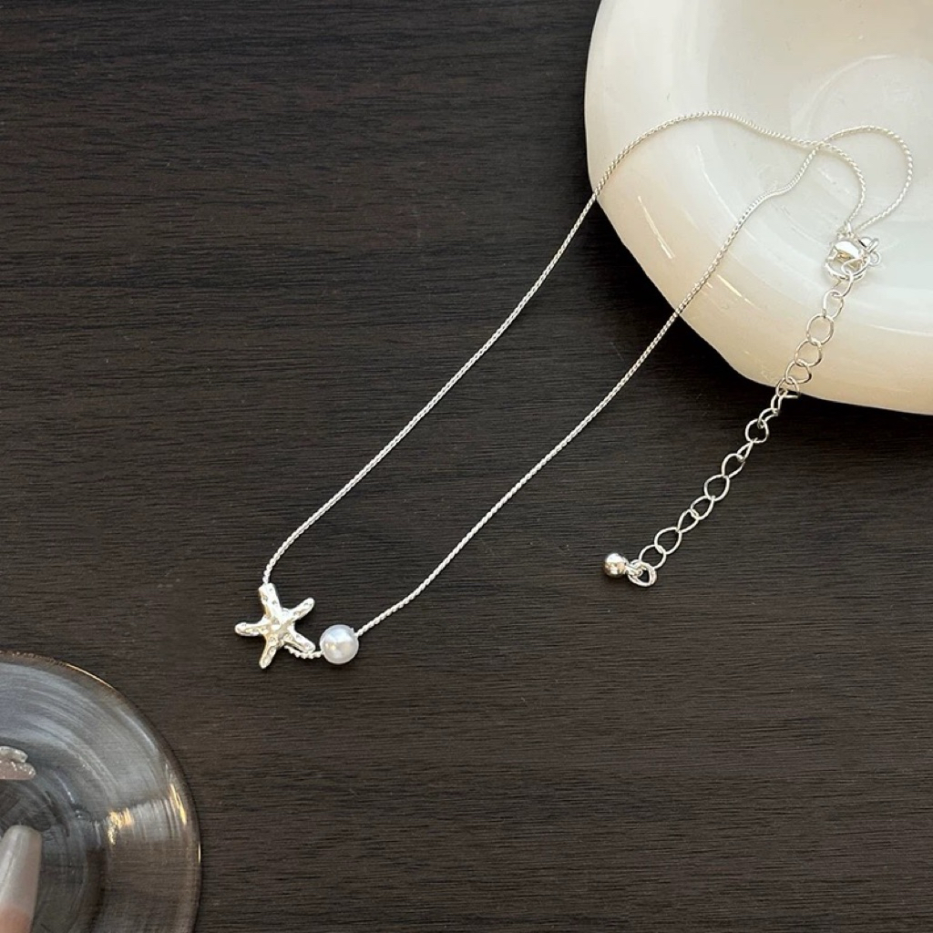 (Sợi Mảnh) Vòng cổ sợi Mảnh ngôi Sao mạ bạc mix hạt trai phong cách Hàn Quốc | BigBuy360 - bigbuy360.vn