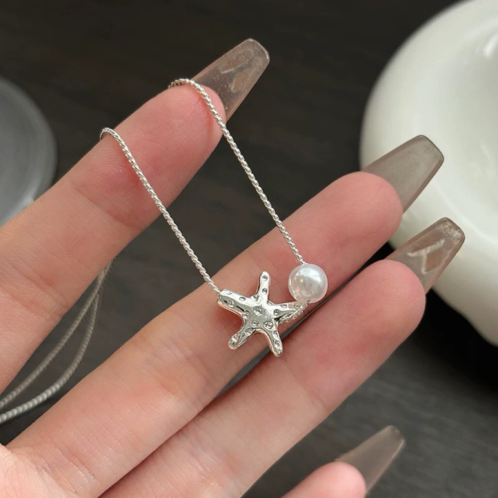 (Sợi Mảnh) Vòng cổ sợi Mảnh ngôi Sao mạ bạc mix hạt trai phong cách Hàn Quốc | BigBuy360 - bigbuy360.vn