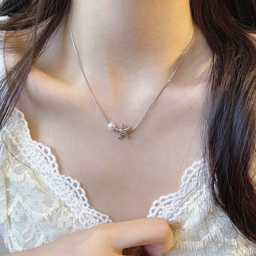 (Sợi Mảnh) Vòng cổ sợi Mảnh ngôi Sao mạ bạc mix hạt trai phong cách Hàn Quốc | BigBuy360 - bigbuy360.vn