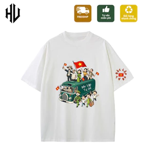 Áo thun Unisex form rộng nam nữ in hình Độc Lập Tự Do Ấm No Hạnh Phúc phong các