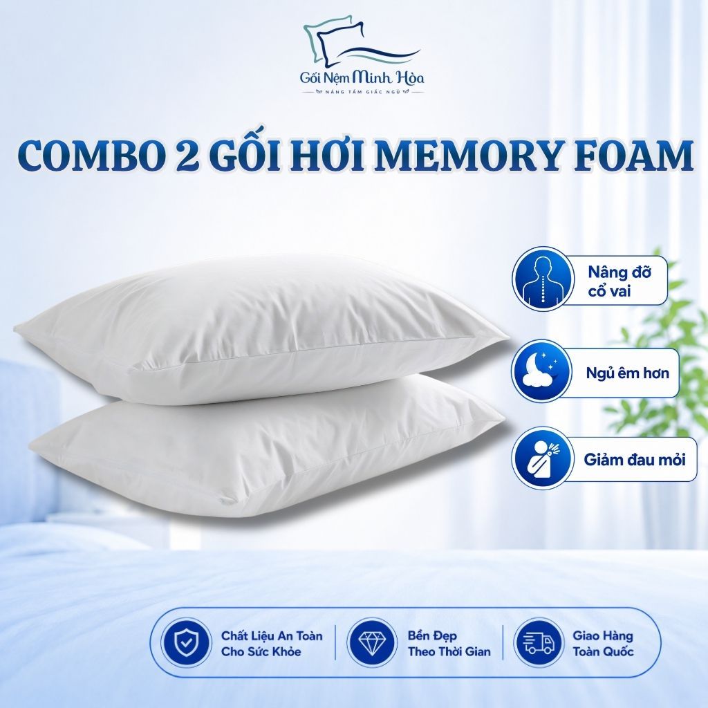 [Combo 2 Gối] Gối Hơi Bông Gòn - Êm Ái, Thoải Mái, Hỗ Trợ Giấc Ngủ, An Toàn Cho Da, Kích Thước 40cm x 60cm
