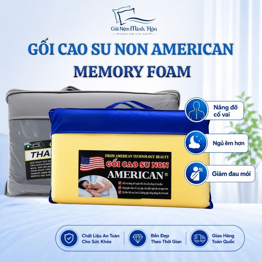Gối Cao Su Non American Nhân Tạo - Gối Êm Ái, Thấm Mồ Hồi Tốt, An Toàn Cho Da, Thoáng Mát, Kích Thước 40cm x 60cm