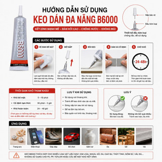 Keo dán DIY trong suốt B6000 đính đá trang sức dán vải trang trí đồ handmade đa năng 50ml 110ml