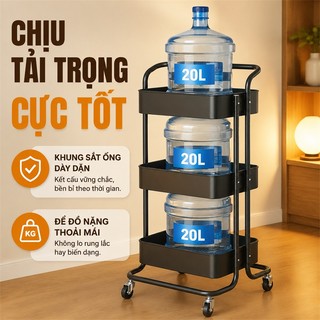 BMZAR Kệ Xe Đẩy Spa 3 Tầng Đa Năng Thép Carbon Có Tay Vịn Xe Đẩy Để Đồ Bỉm Sữa Chịu Lực Tốt