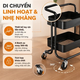 BMZAR Kệ Xe Đẩy Spa 3 Tầng Đa Năng Thép Carbon Có Tay Vịn Xe Đẩy Để Đồ Bỉm Sữa Chịu Lực Tốt