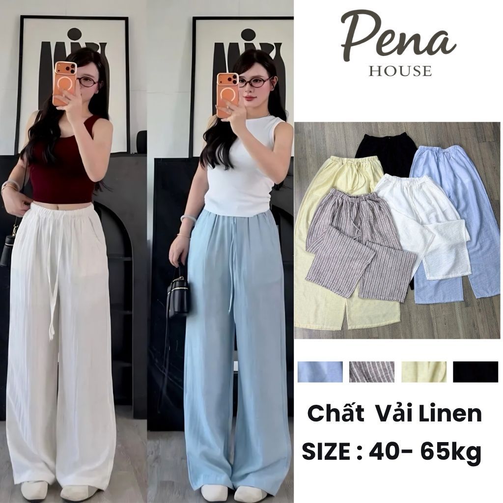 Quần Ống Suông Vải Linen Cạp Chun Co Giãn Thoải Mái Hàng Loại 1 Hot - Pena House
