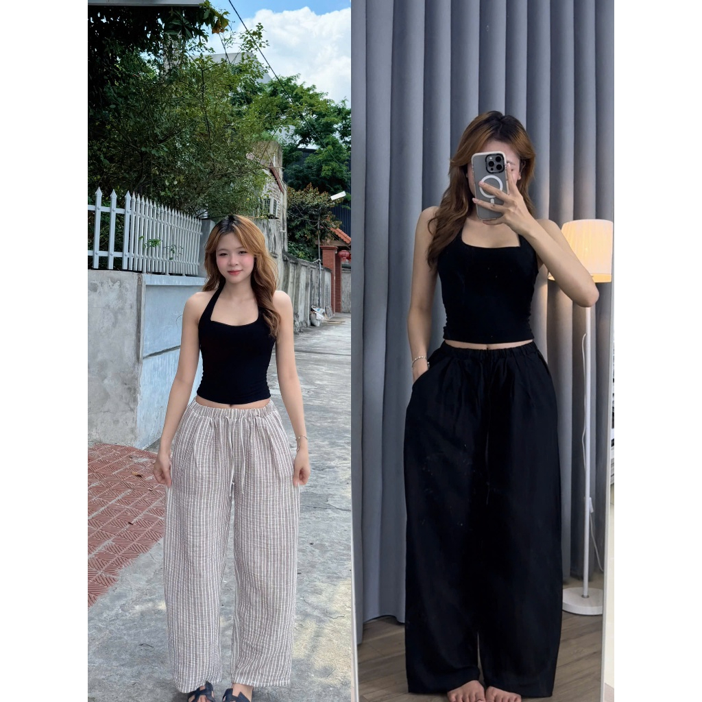 Quần Ống Suông Vải Linen Cạp Chun Co Giãn Thoải Mái Hàng Loại 1 Hot - Pena House