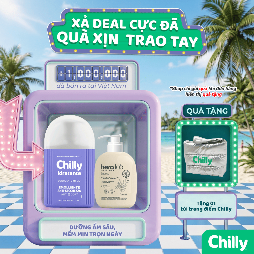 (EM MỀM) Combo dung dịch vệ sinh Chilly Idratante 200ml + Nước Giặt Đồ Lót HeraLab 300ml dưỡng ẩm sâu, mềm mịn trọn ngày