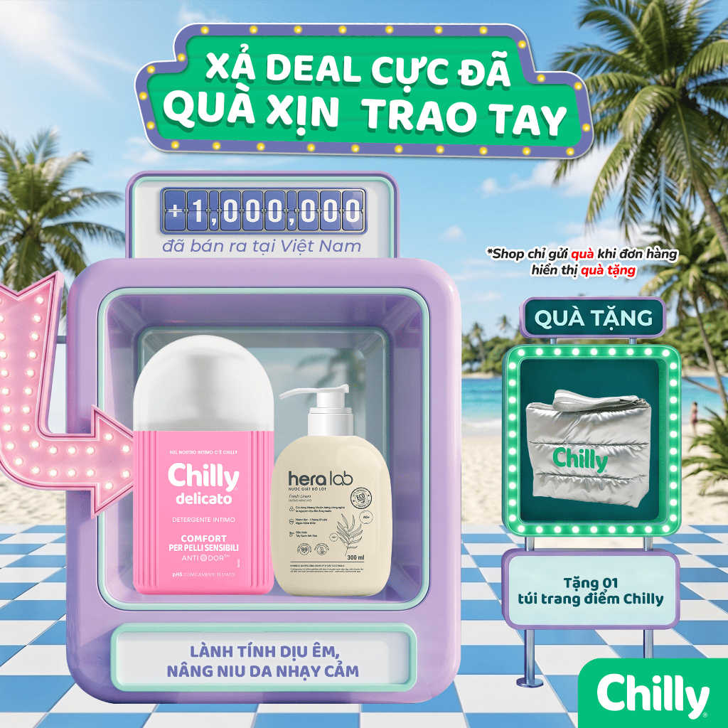 (EM YÊU) Combo dung dịch vệ sinh Chilly Delicato 200ml+ Nước giặt đồ lót HeraLab lành tính dịu êm, nâng niu da nhạy cảm