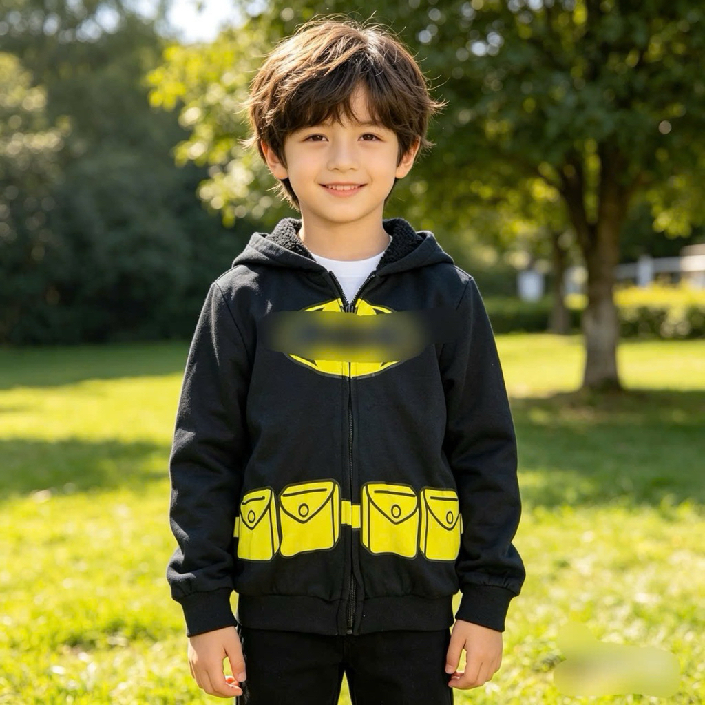 Áo Khoác Nỉ Hoodie Zip B.atman L061 Bé Trai Xuất Dư Thu Đông Size 4-8Y (15-29kg) Co Giãn Tốt