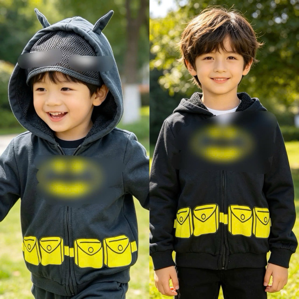 Áo Khoác Nỉ Hoodie Zip B.atman L061 Bé Trai Xuất Dư Thu Đông Size 4-8Y (15-29kg) Co Giãn Tốt
