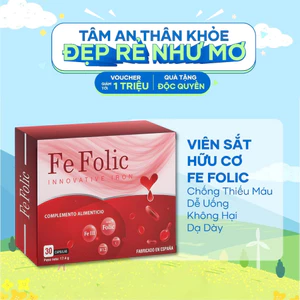 Sắt Hữu Cơ Fe Folic Bổ Sung Sắt Cho Bà Bầu - Không Táo Bón, Hấp Thu Cao - Bổ Máu Chống Thiếu Máu Hộp 30v