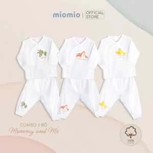 Combo 3 Bộ Dài Tay Cài Lệch, 3 Áo, 3 Quần Sơ Sinh MIOMIO - In Hình Gà,Hươu,Nai Cho Bé Trai, Bé Gái (Từ 0-3M), Vải Cotton