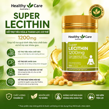 Tinh Chất Mầm Đậu Nành Lecithin Healthy Care 1200mg Hộp 100 Viên - Giúp Giảm Cương Tắc Sữa Cho Mẹ Bỉm, Đẹp Da Mờ Nám