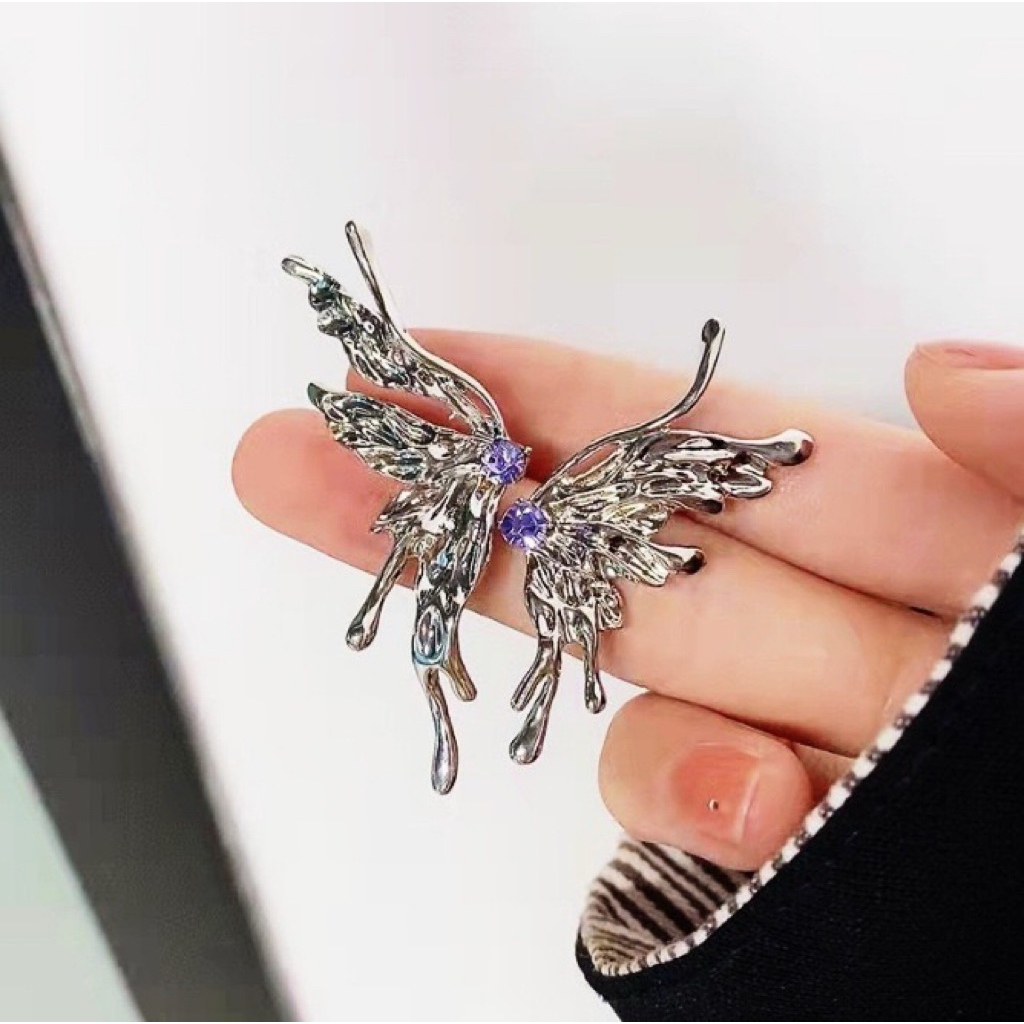 Khuyên tai nữ chuôi bạc 925 De Merci bông tai hình bướm sang trọng phủ bóng phụ kiện trang sức nữ cá tính BT