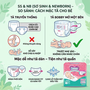 TÃ QUẦN MỞ MỘT BÊN BOBBY SIZE S40 (4 - 8.5KG) - ĐỘT PHÁ CHO BÉ SƠ SINH