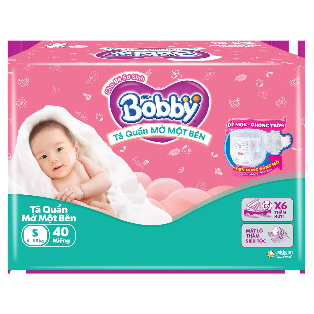 TÃ QUẦN MỞ MỘT BÊN BOBBY SIZE S40 (4 - 8.5KG) - ĐỘT PHÁ CHO BÉ SƠ SINH