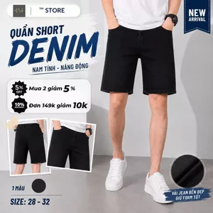 Quần Short Jean Nam màu đen co giãn Denim Cotton, phong cách trẻ trung | TM STORE
