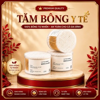 Combo 9 Hộp tăm bông thân gỗ 300 que bông tự nhiên mềm mại không xơ an toàn cho cả gia đình