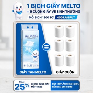 [TẶNG MIẾNG KHỬ MÙI] Giấy đa năng TopGia Melto dễ tan trong nước, mềm mịn, 1200 tờ 400 lượt rút