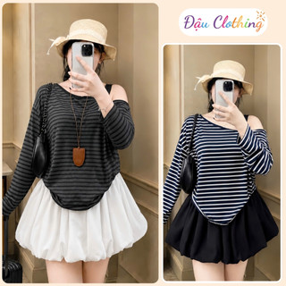 Set Áo Váy Bigsize Nữ Áo Lệch Vai Tay Dài Form Rộng Cá Tính Kèm Chân Váy Bí Ngô A319+CV413