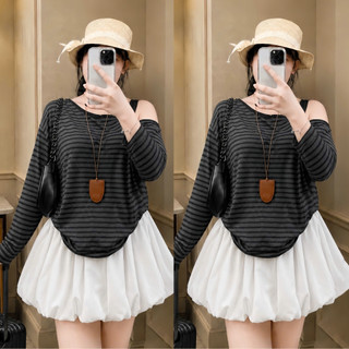 Set Áo Váy Bigsize Nữ Áo Lệch Vai Tay Dài Form Rộng Cá Tính Kèm Chân Váy Bí Ngô A319+CV413