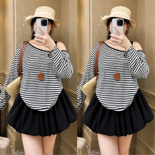 Set Áo Váy Bigsize Nữ Áo Lệch Vai Tay Dài Form Rộng Cá Tính Kèm Chân Váy Bí Ngô A319+CV413