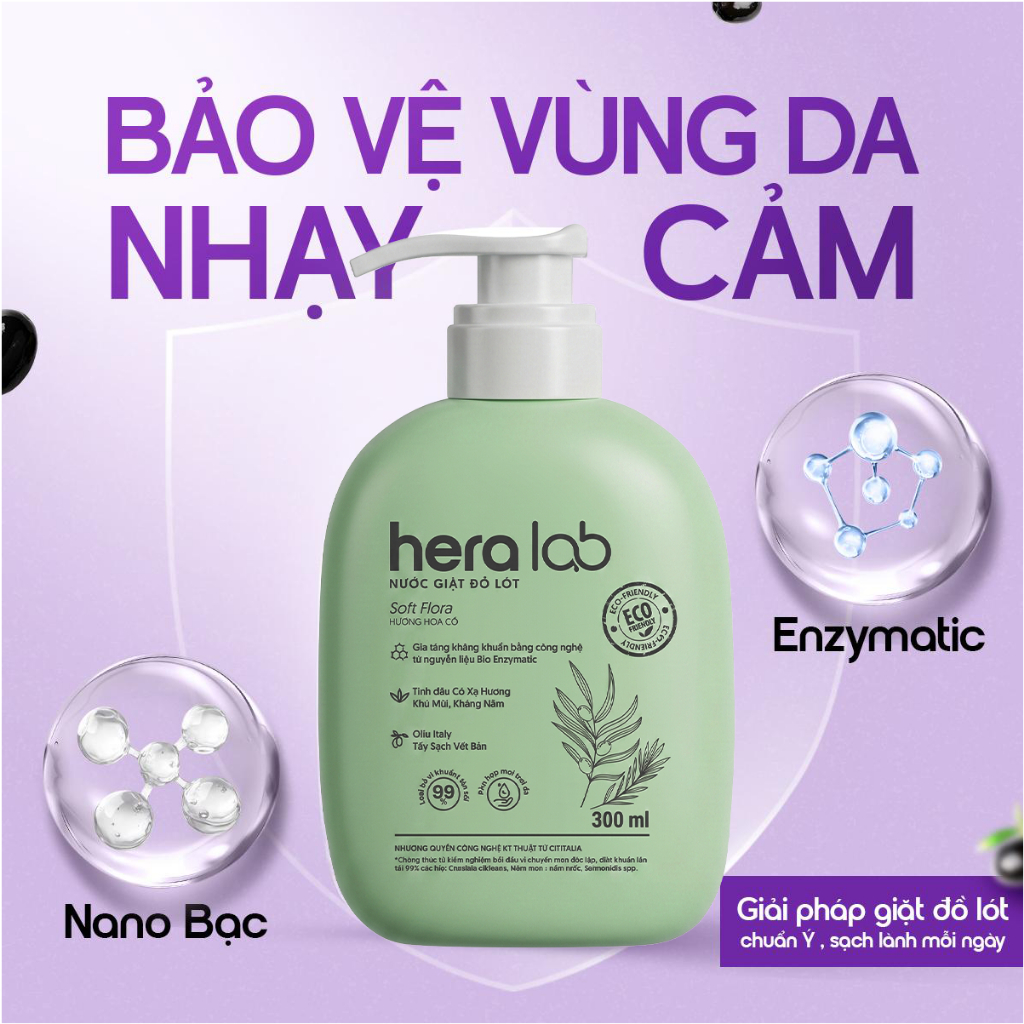 Nước giặt đồ lót chuyên dụng HeraLab 300ml hỗ trợ kháng khuẩn
