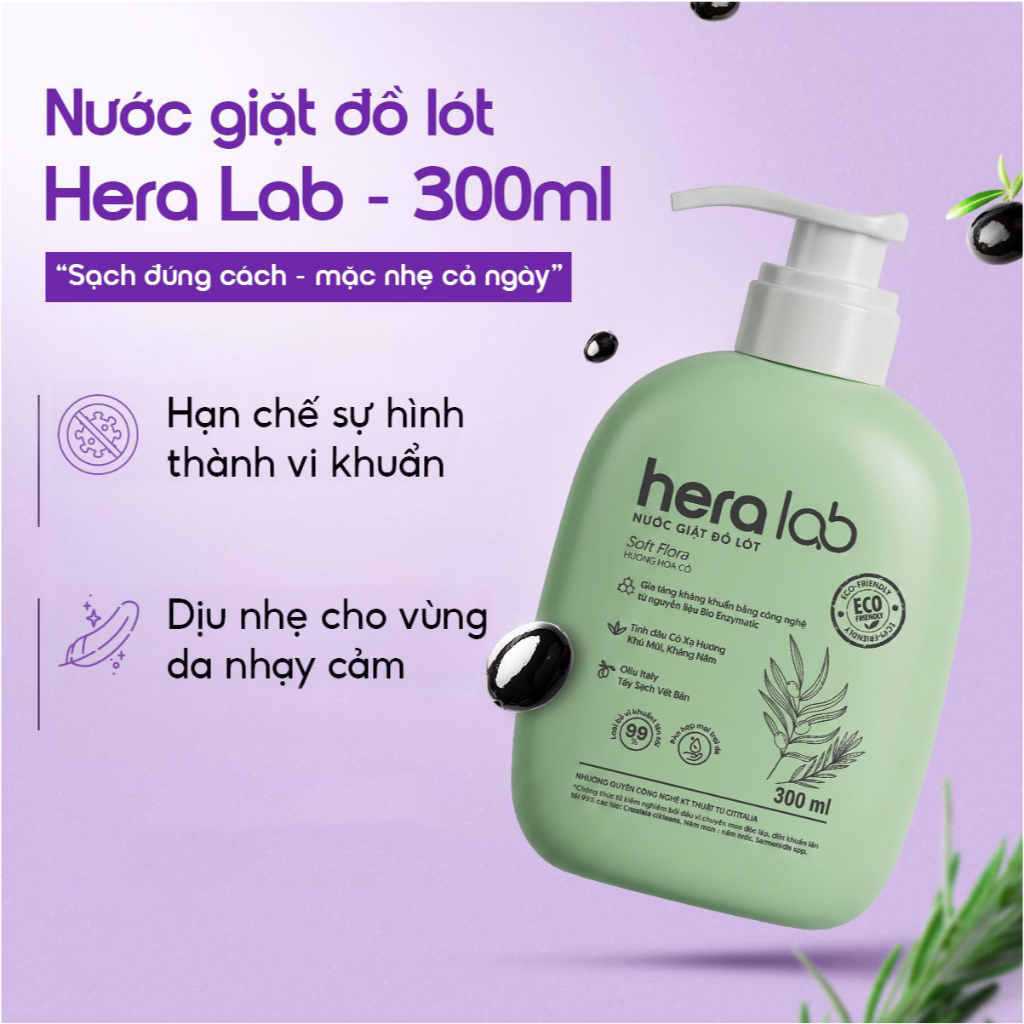 Nước giặt đồ lót chuyên dụng HeraLab 300ml hỗ trợ kháng khuẩn