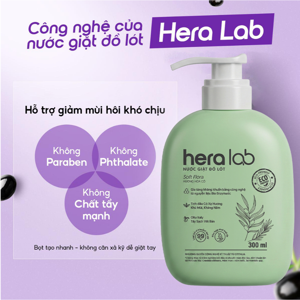Nước giặt đồ lót chuyên dụng HeraLab 300ml hỗ trợ kháng khuẩn