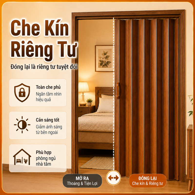 Cửa kéo ngăn phòng cửa nhựa nhà vệ sinh xếp gọn PVC 6mm cản sáng toàn phần cho phòng ngủ