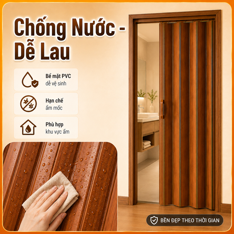 Cửa kéo ngăn phòng cửa nhựa nhà vệ sinh xếp gọn PVC 6mm cản sáng toàn phần cho phòng ngủ