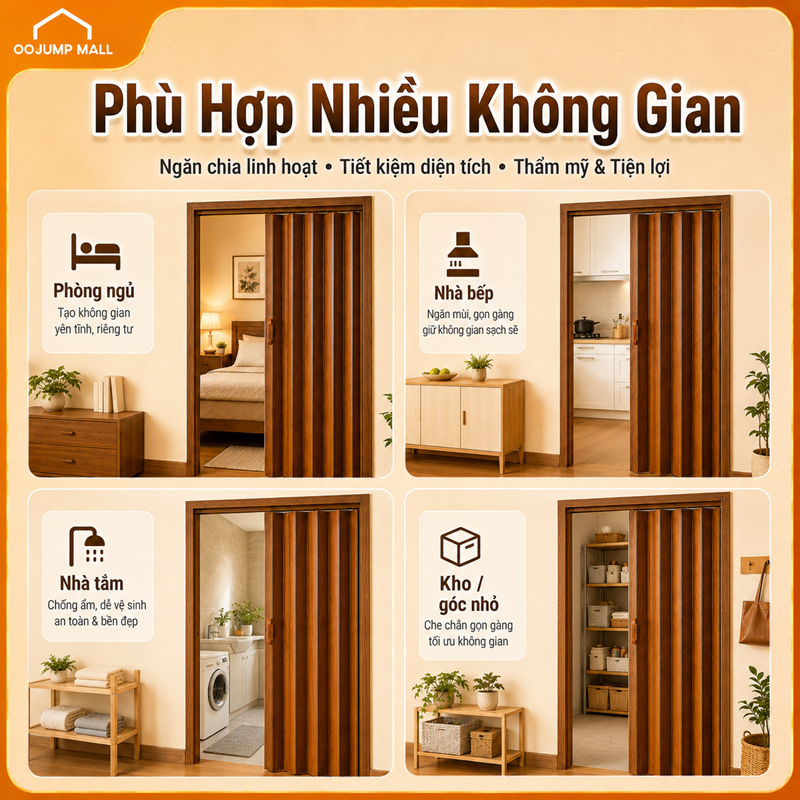 Cửa kéo ngăn phòng cửa nhựa nhà vệ sinh xếp gọn PVC 6mm cản sáng toàn phần cho phòng ngủ