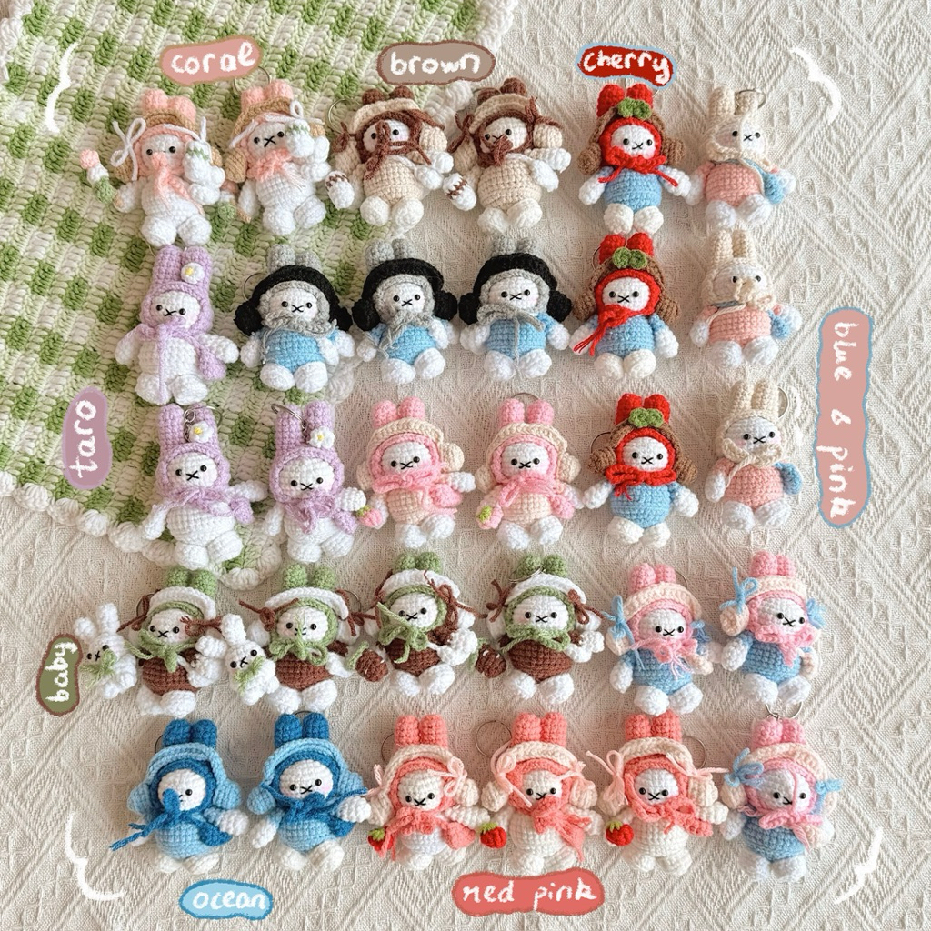 Móc Khoá Len Nhung Thỏ Miffy Mang Yếm Đeo Tai Nghe Headphone Quà Tặng Handmade Dễ Thương