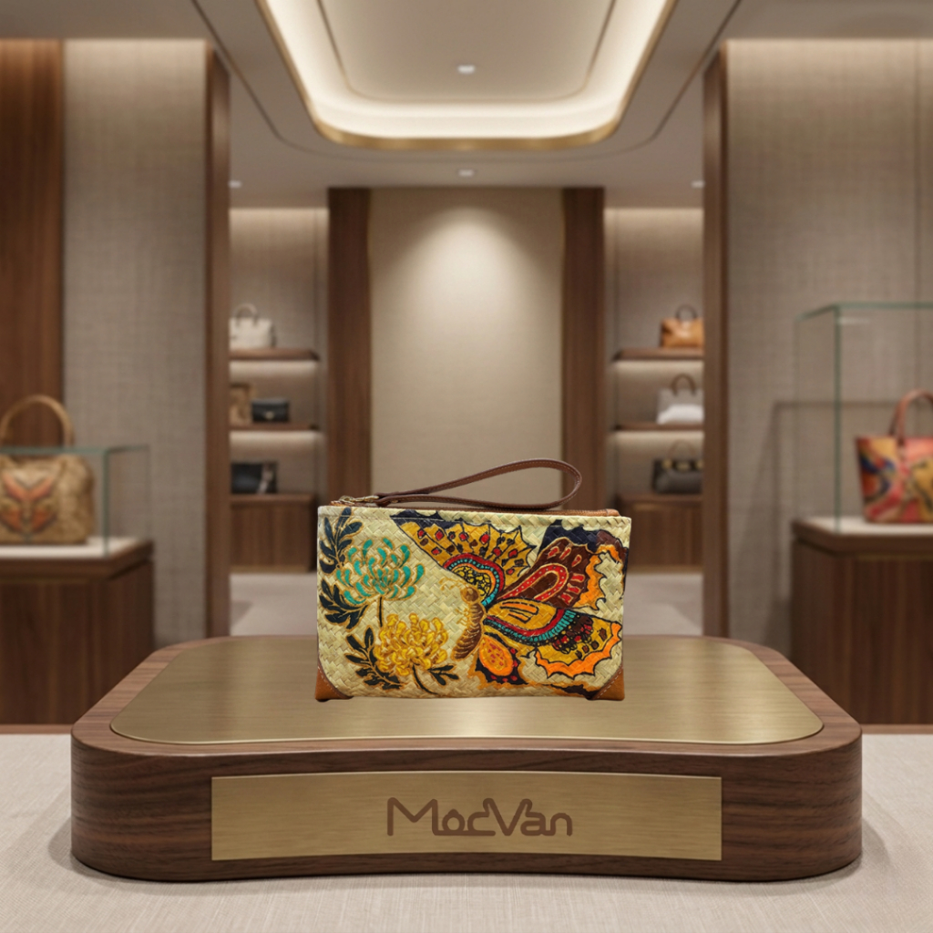 Ví Cỏ Bàng Cầm Tay Q Gallery - Đan Vẽ Tay - Mộng Hồ Điệp