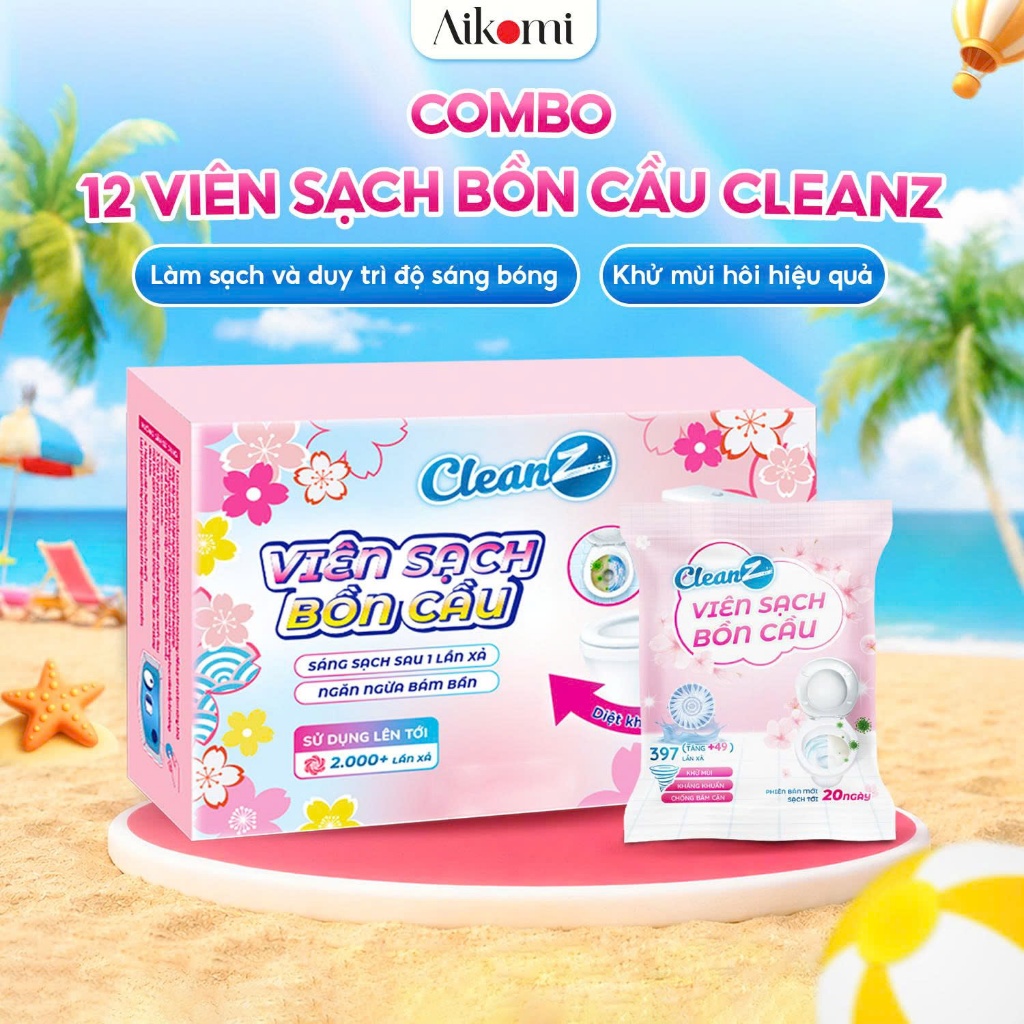 Combo 12 Viên sạch bồn cầu CleanZ chai thả bồn cầu sạch khuẩn tẩy sạch mảng bám khử mùi diệt vi khuẩn toilet