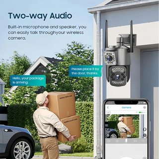 Camera giám sát 2 mắt kính Wifi chống nước hiển thị 2 màn hình nhìn đêm đàm thoại hai chiều