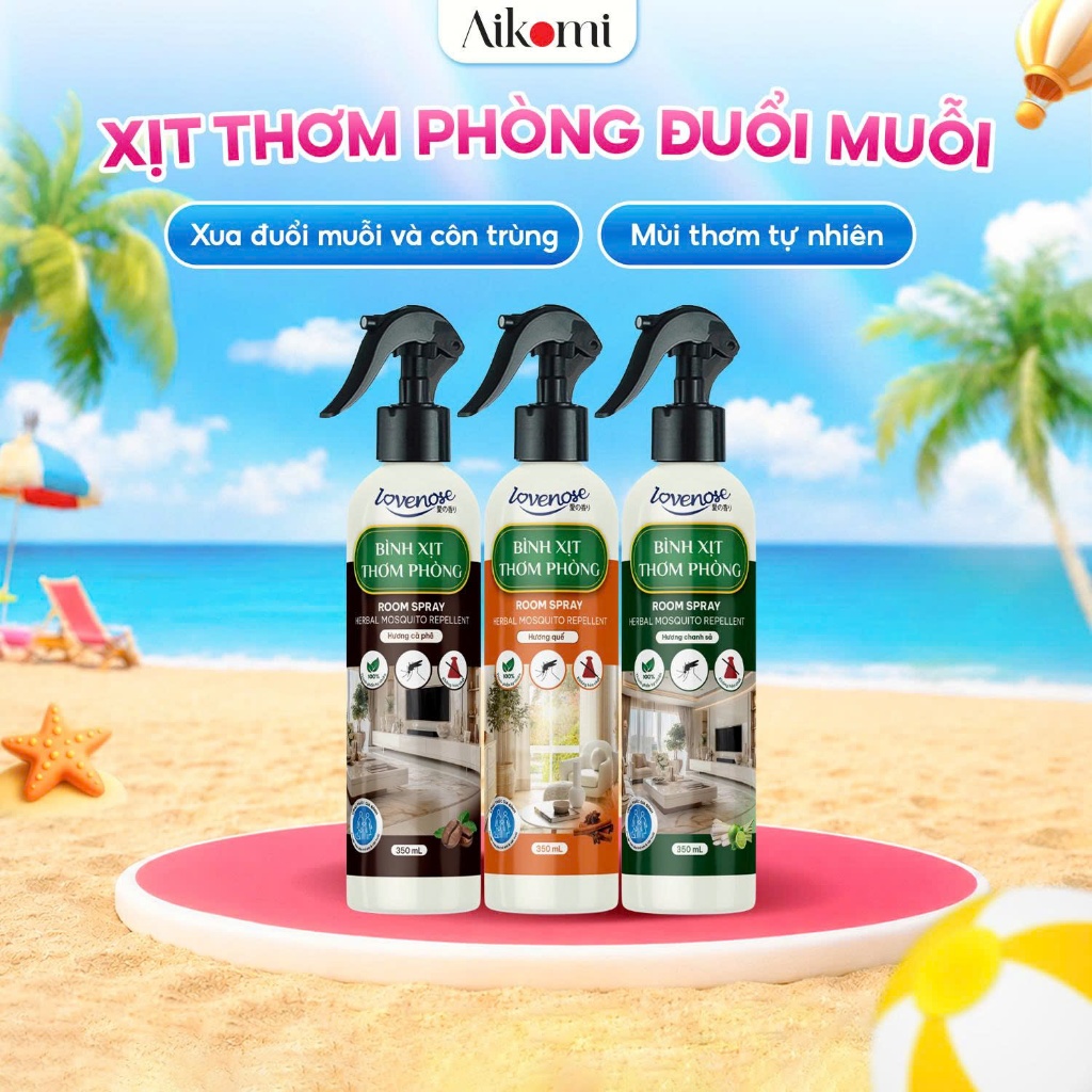 Xịt thơm phòng đuổi muỗi Lovenose đuổi côn trùng chiết xuất từ tinh dầu tự nhiên lành tính, khử mùi phòng 350ml