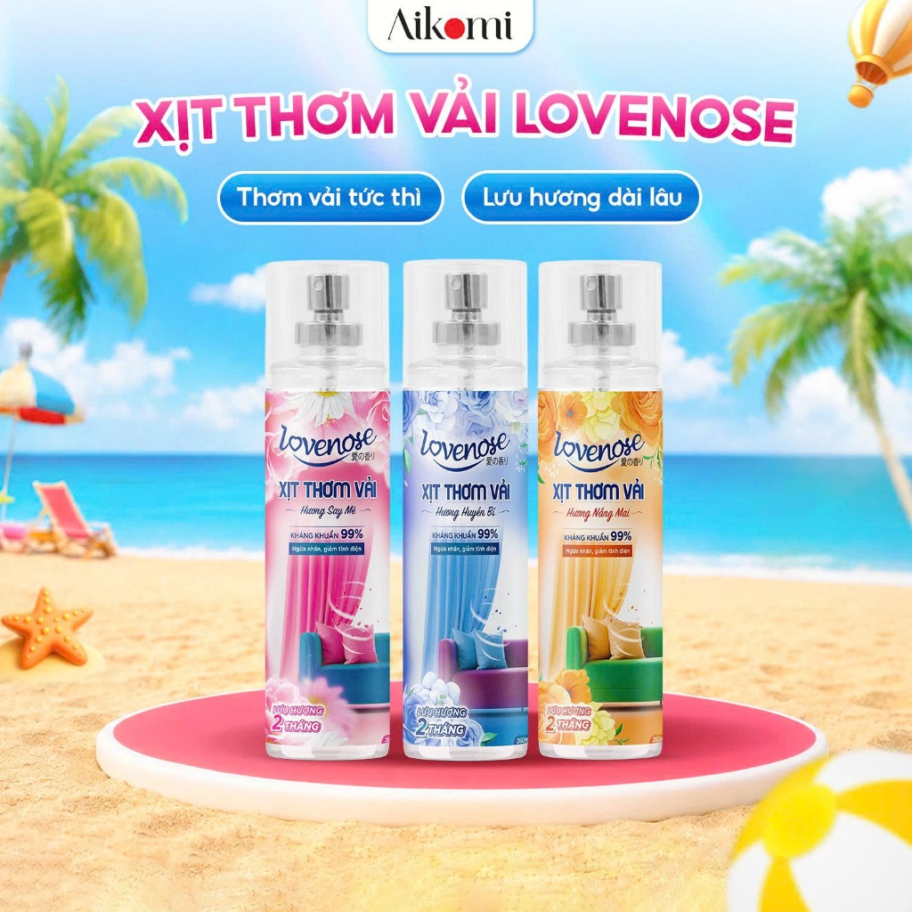 Xịt thơm vải Lovenose chiết xuất tinh dầu thiên nhiên thơm mát khử mùi hôi, hương thơm lâu dài