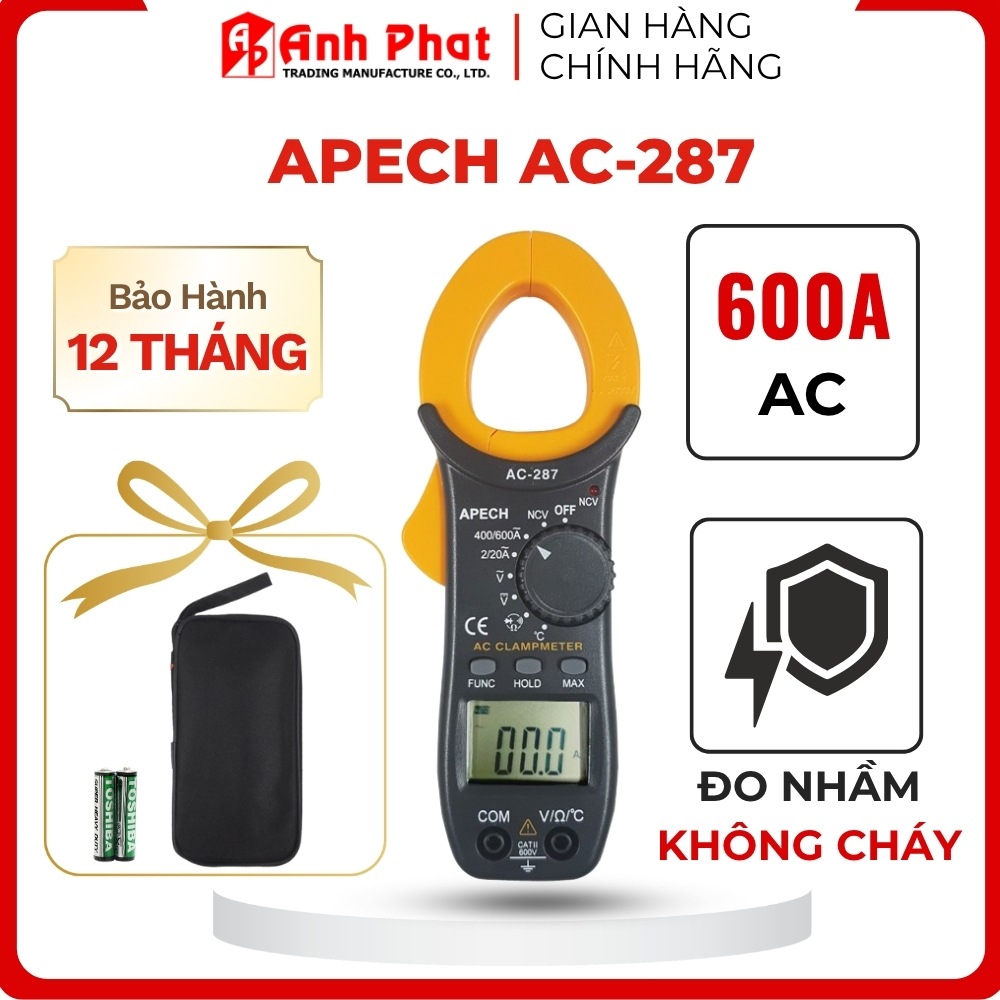 [ĐO AC/DC] Đồng Hồ Ampe Kìm Vạn Năng APECH AC-287 Nhỏ Gọn Chống Cháy Đo Nhầm Thang Đo