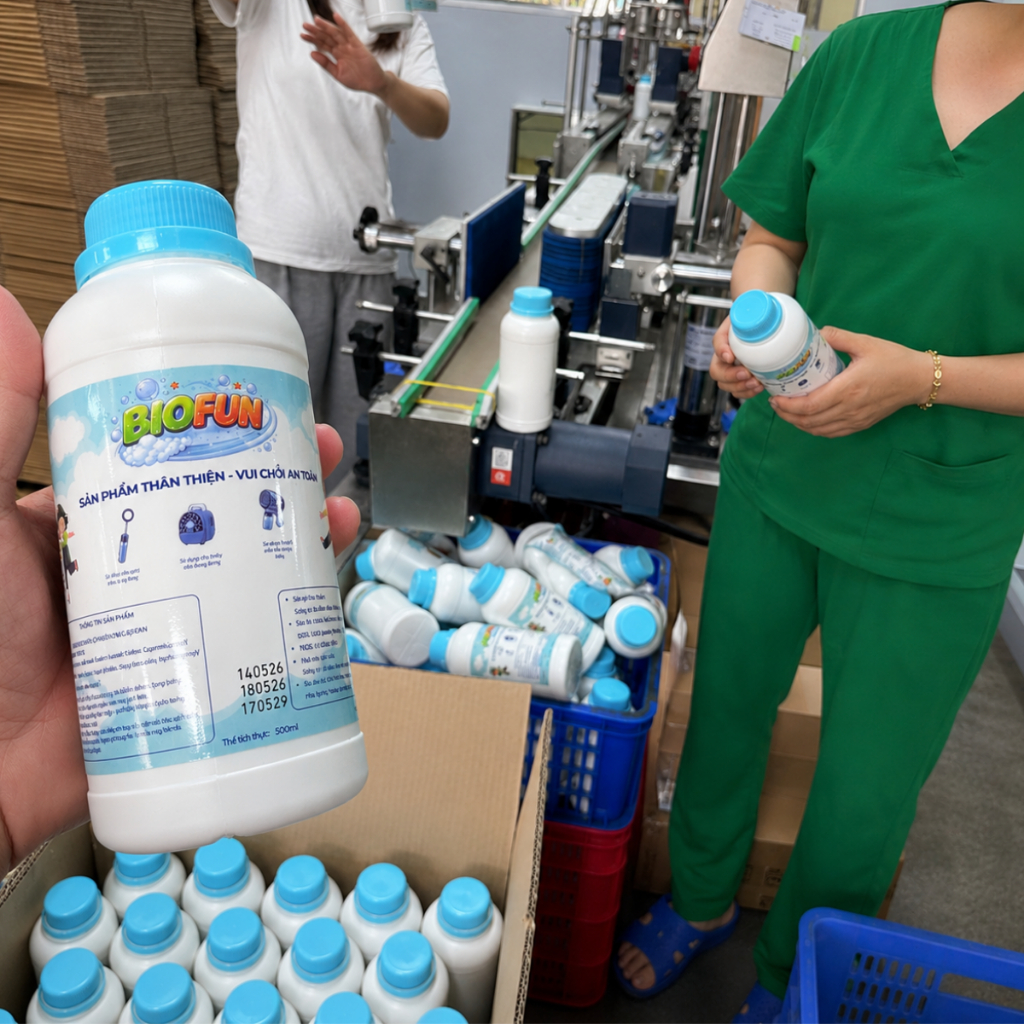 Nước bắn bong bóng xà phòng sinh học Biofun 500ml sản xuất tại Việt Nam an toàn cho trẻ em vui chơi