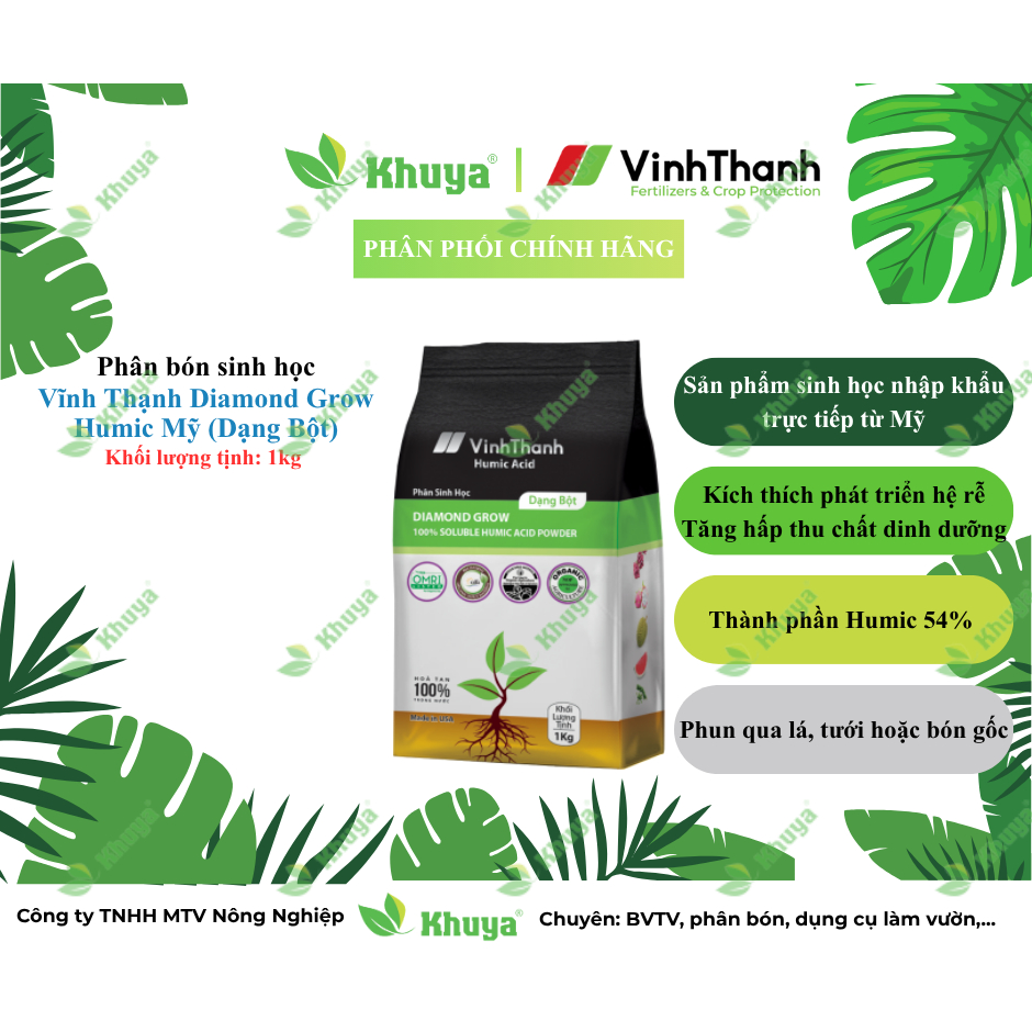 Phân bón sinh học Vĩnh Thạnh Diamond Grow Humic Mỹ (Dạng Bột) gói 1kg