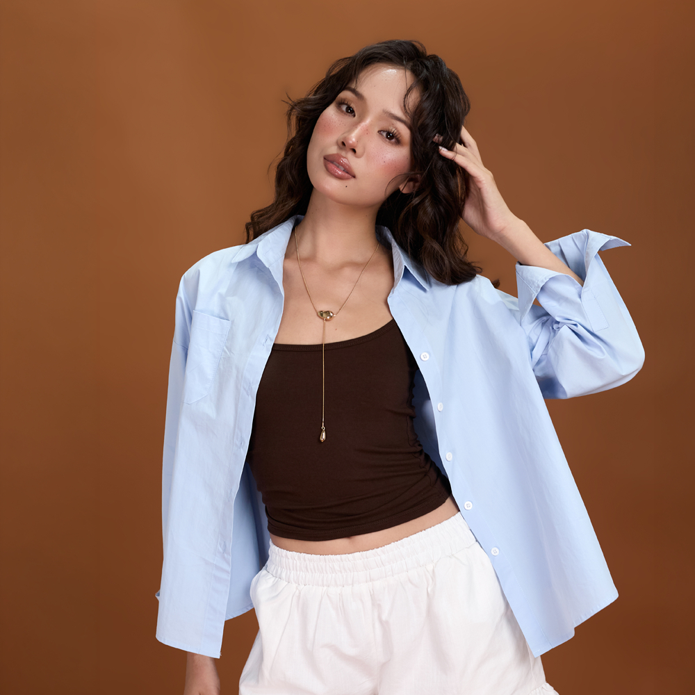 Áo sơ mi nữ Luna Miều Est.2013 dáng ngắn form rộng thích hợp đi học đi làm