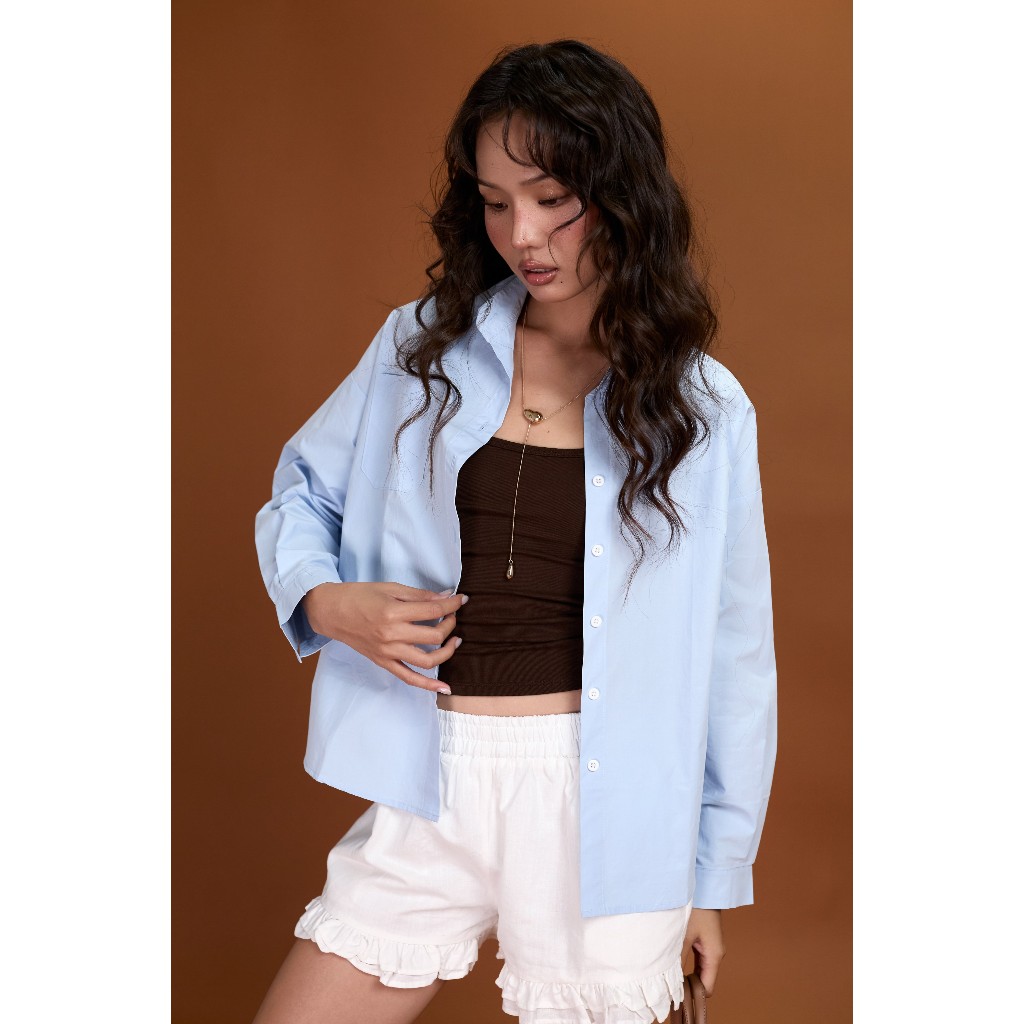 Quần ngắn nữ Kanie Miều Est.2013 lưng thun viền bèo hai lớp chất vải linen