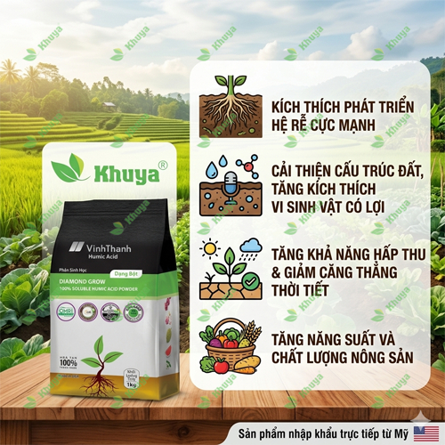 Phân bón sinh học Vĩnh Thạnh Diamond Grow Humic Mỹ (Dạng Bột) gói 1kg