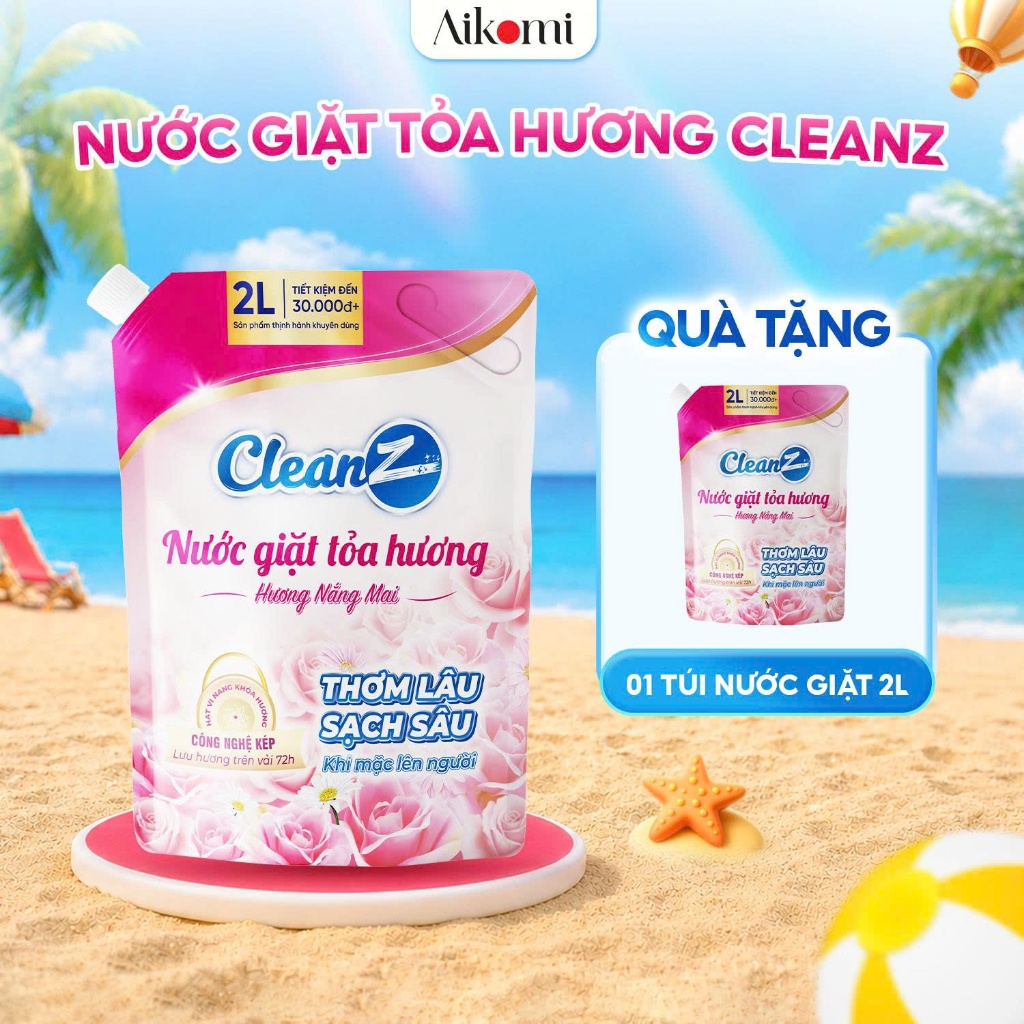 (Mua 1 tặng 1) Nước giặt xả tỏa hương Nắng Mai CleanZ đánh bay vết bẩn, hương thơm nhẹ nhàng 2L+2L