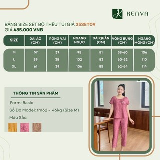 25SET09 Đồ Bộ Nữ Ken va Chất Đũi Hàn Cao Cấp Áo Tay cộc thêu túi giả  Quần lửng