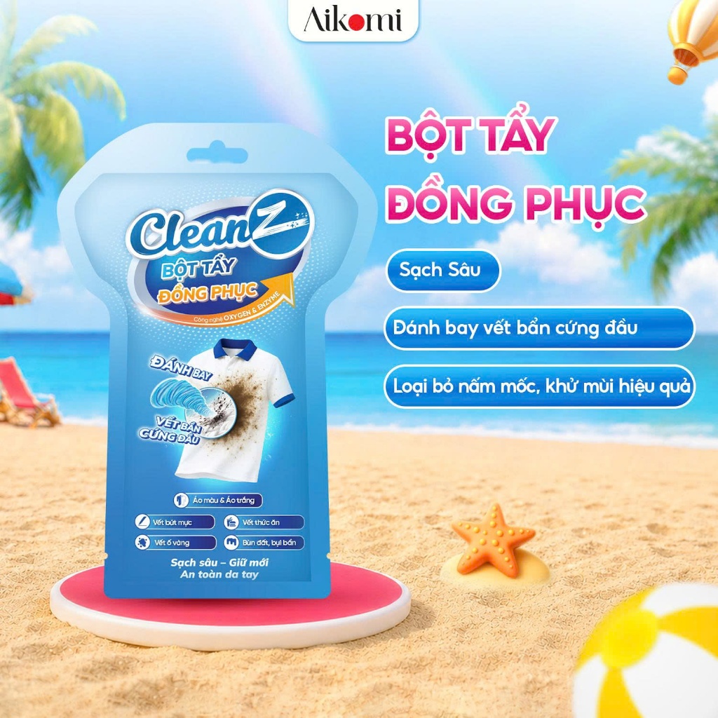 Túi Bột Tẩy Đồng Phục CleanZ Đánh Bay Vết Bẩn, Ố Màu Giúp Làm Sạch Quần Áo Như Mới