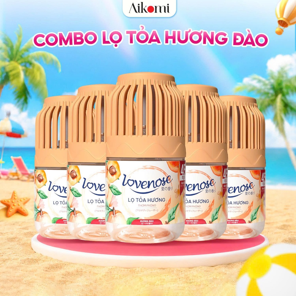 Combo Lọ tỏa hương Lovenose hương Đào thơm phòng tự nhiên dễ chịu 45 ngày - 180ml/lọ